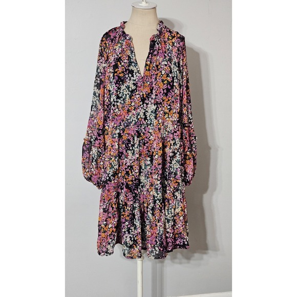Vince Camuto V-neck Floral Tiered Ruffle Chiffon Mini Dress Women's Plus Sz XXL - Picture 1 of 11